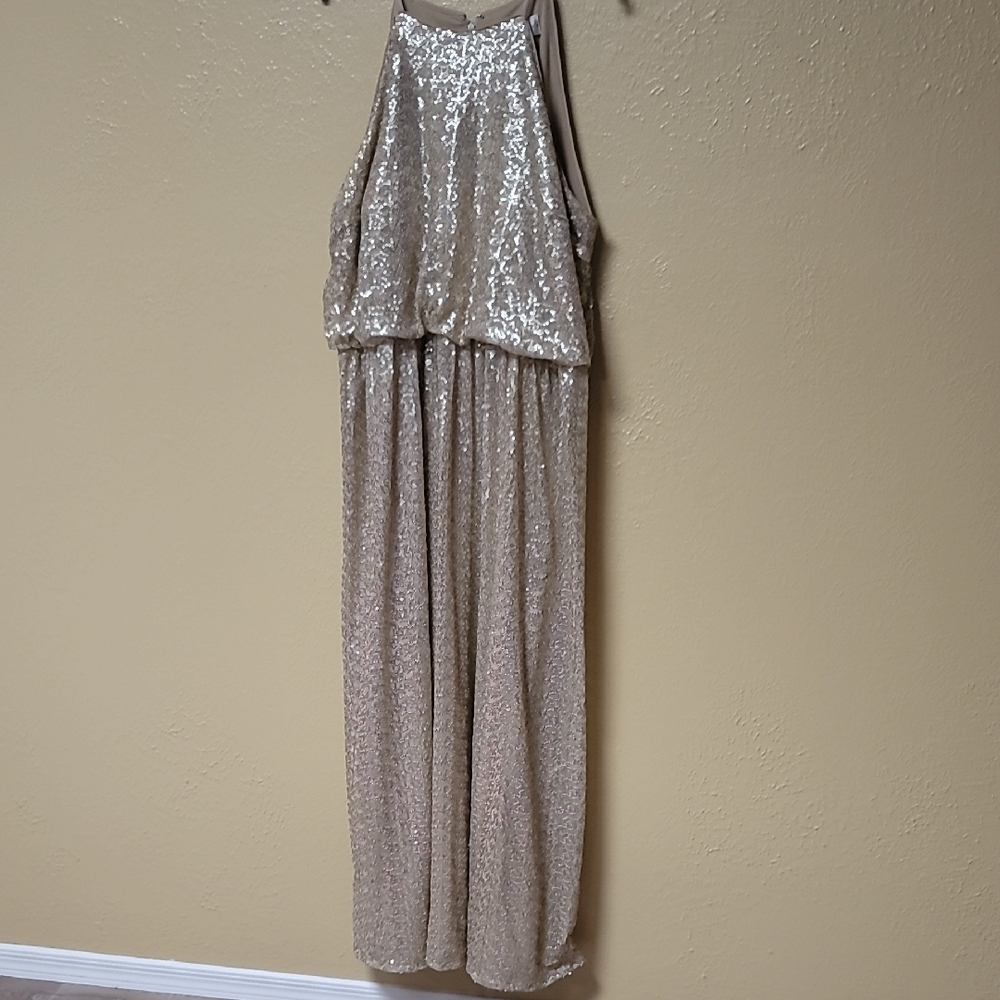 22W Bill Levkoff Gold Dress with Sequin Detail Goddess Neck